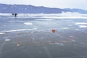 Measurement array (Tx and Rx loops) installed at the frozen lake Baikal 
