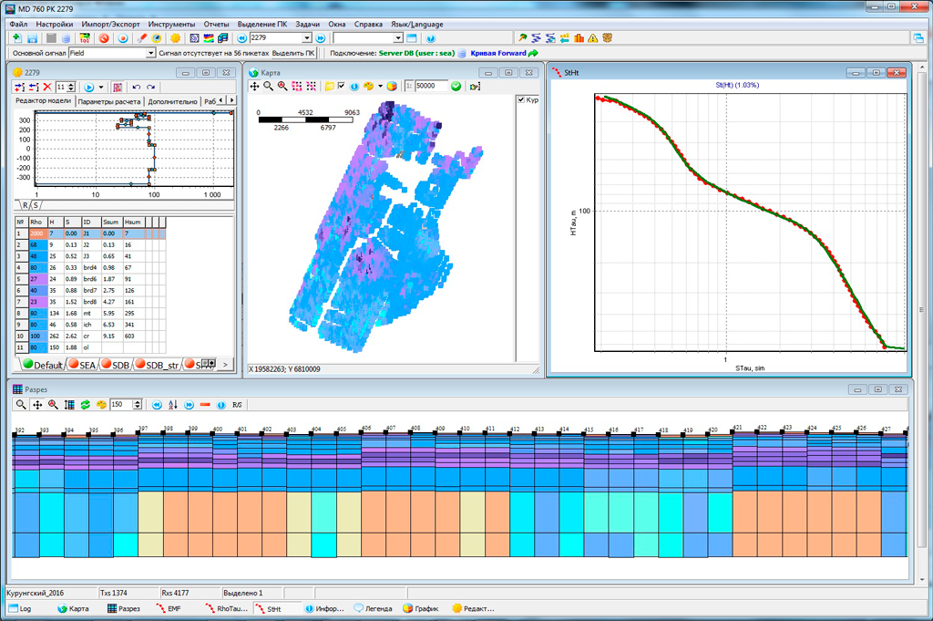 “TEM – Interpretation” software, modules “Model editor”; “Map”; “Sounding curve” and “Section”