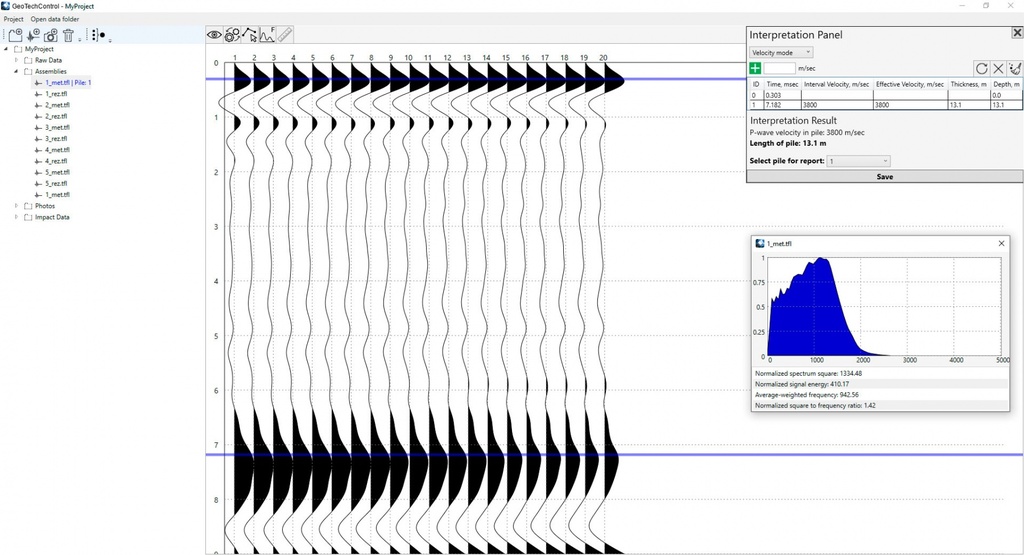 Obtaining the final trace, placing markers and calculating the length of piles 