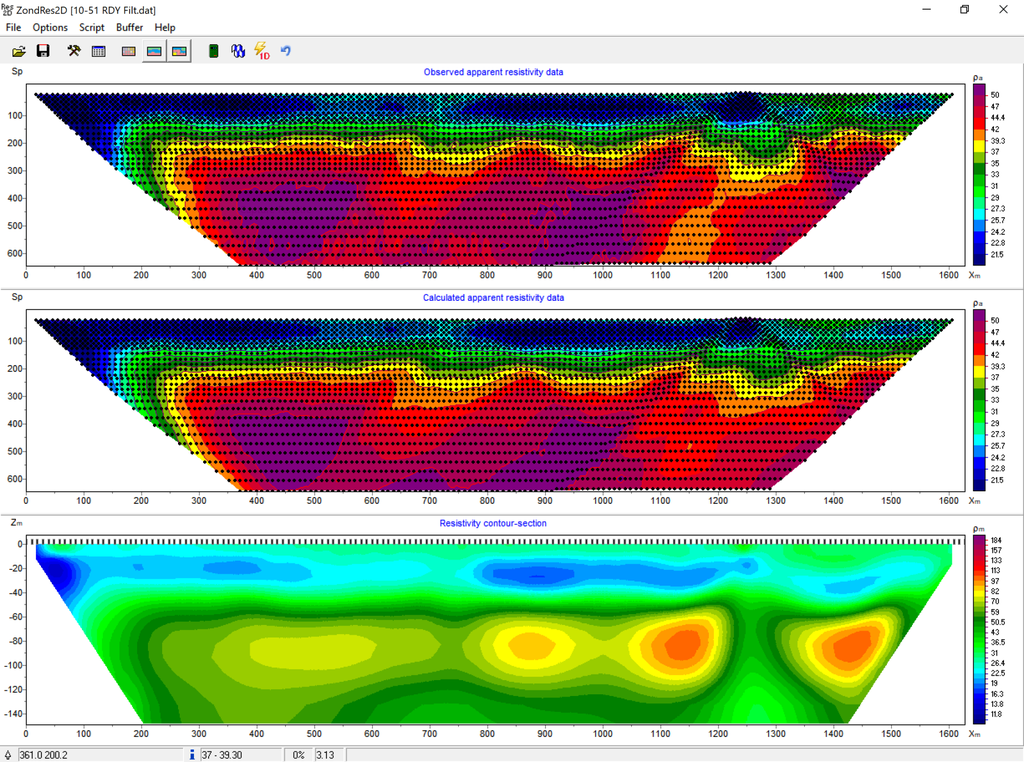 Datos marinos Almaz invertidos en ZondRes2D