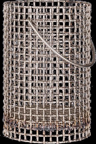 Cesta de drenaje, malla SS n.º 16, 4,25" de diámetro x 5,5" de alto con faldón de 1" | H-3358