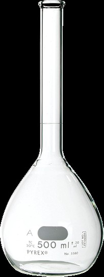 Matraz aforado, capacidad de 500 ml, sin tapón | H-3393