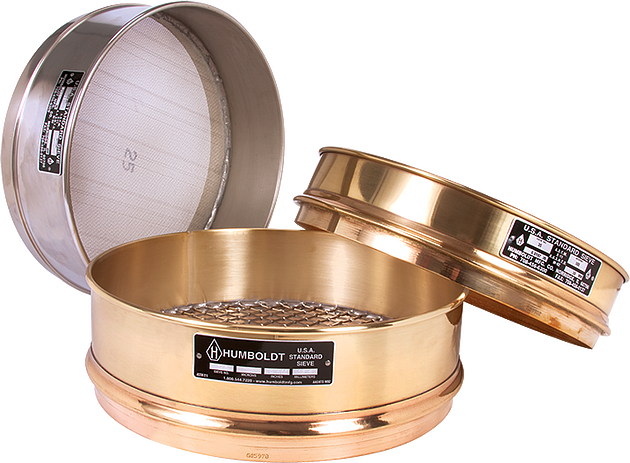 12" Dia, No 500 (25U) Mesh, Full Height, Brass Frame, Stainless Mesh with Backup Cloth Sieve