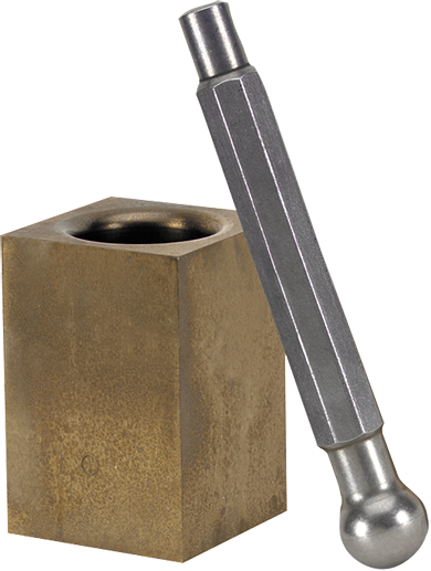 Mortero y maja, acero endurecido