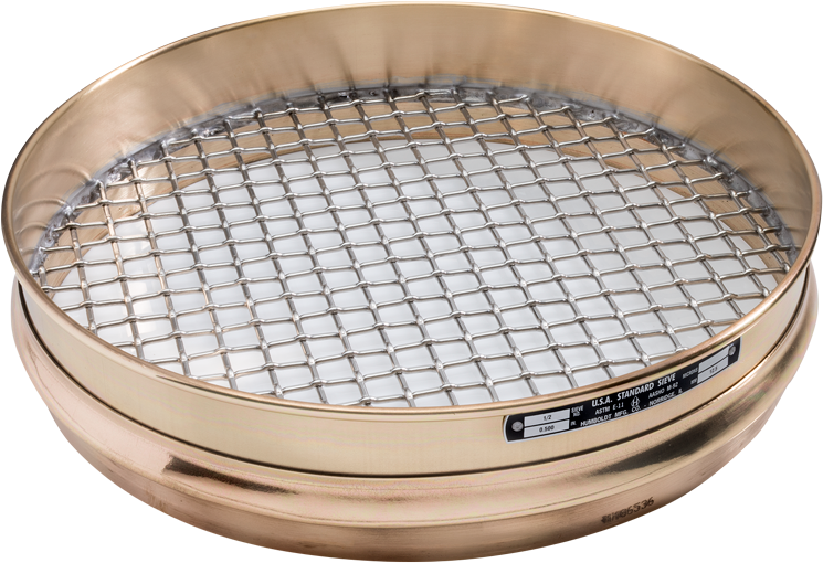 Malla inoxidable con marco de latón n.° 500 (25 µm) de 12" de diámetro, marco estándar de media altu