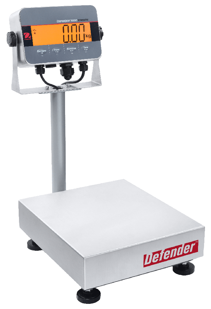 Báscula de banco Ohaus Defender 3000, columna, 300 kg/600 lb x 50 g/0,1 lb – 220 V 50/60 Hz – Plataforma: 25,6" x 19,7" 650 mm x 500 mm – Columna: 26,8"/680 mm (2.4F – 8.4F)