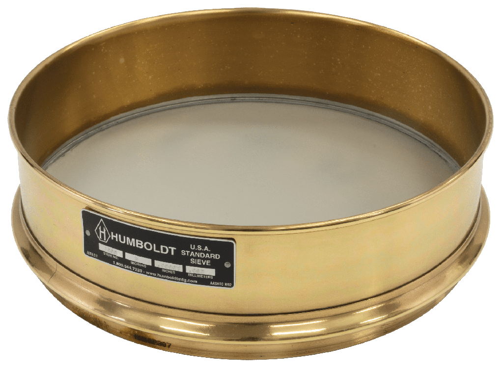 Tamiz estándar de 3" (75 mm) de altura completa, con marco de latón de 12" de diámetro, malla de acero inoxidable n.° 1000 (2 µm) y marco de altura completa de 3".