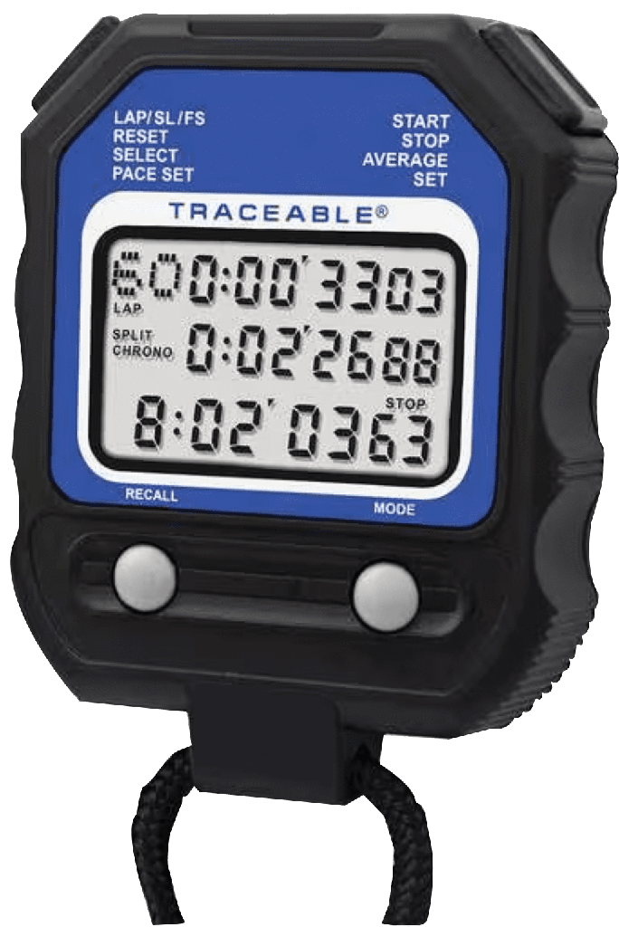 Cronómetro digital calibrado con memoria de 60 segundos.