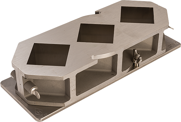 Molde cubico de cemento, 2 pulgadas, configuracion diagonal, acero inoxidable