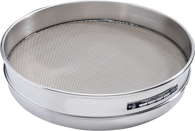 Tamiz estándar de 12" de diámetro, marco de acero inoxidable n.° 5 (4,0 mm), malla de acero inoxidable, marco de media altura de 1,625" (41 mm).