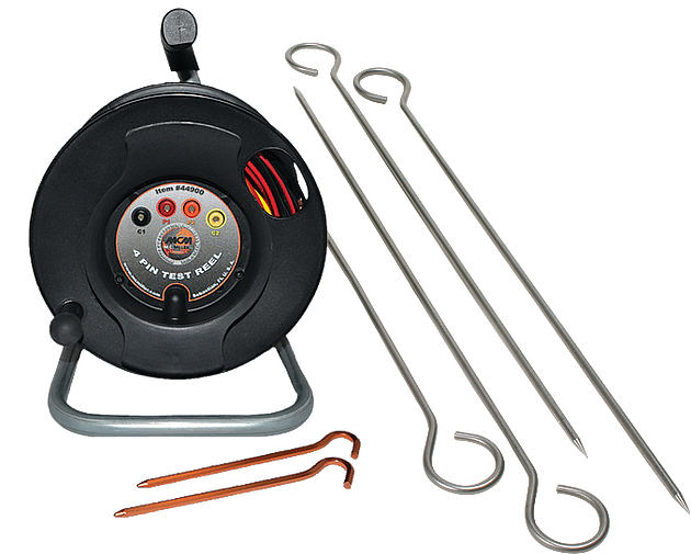 Carrete de prueba de resistividad con clavijas para suelo