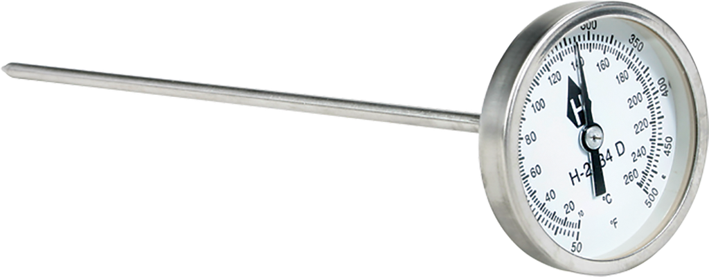 Termómetro, Esfera, Escala Doble, Vástago Largo de 8'', 25 a 125°F/0 a 50°C