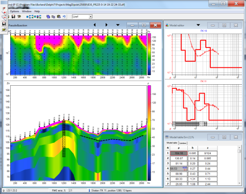 ZondIP1D  Interpretacion de datos de sondeos electricos verticales (VES) y polarizacion inducida (IP) en 1D